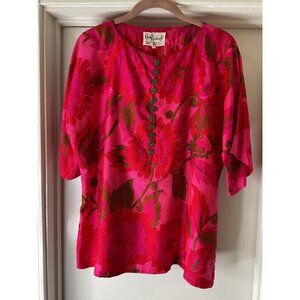 Casa Cavanagh Vintage 60s 70s 100% Silk Blouse Size M Bright Colored Tropical Fl